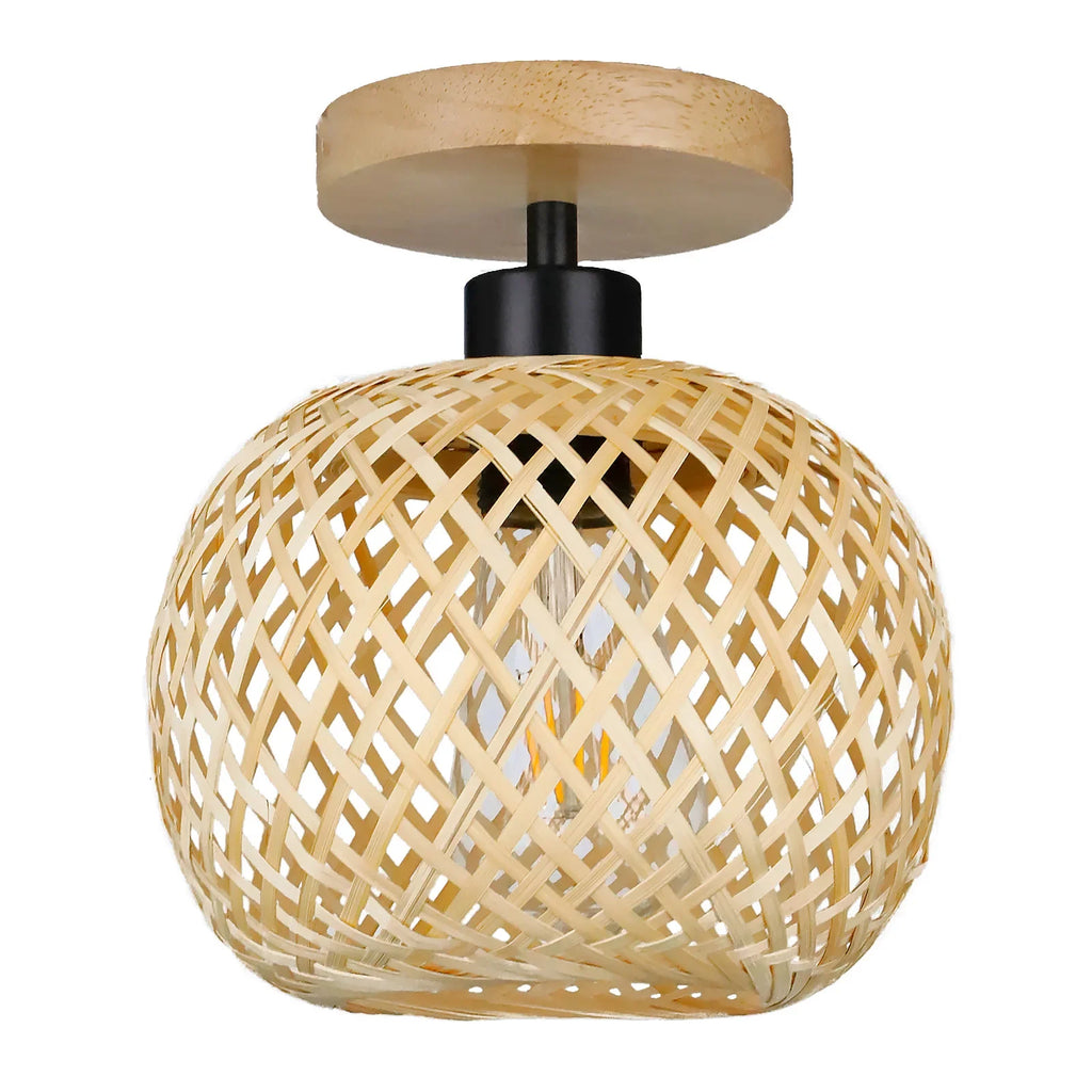 Plafonnier Bambou Tressé Artisanal - Luminaire Naturel Style Rétro