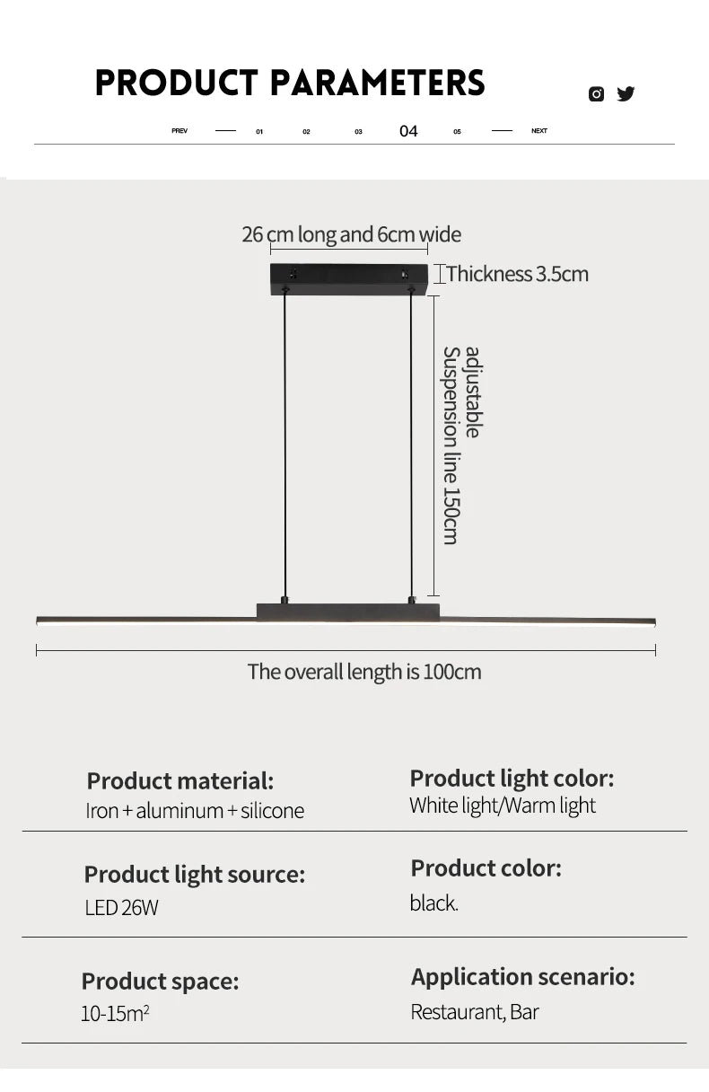Suspension LED Moderne Longue - Luminaire Design pour Salle à Manger