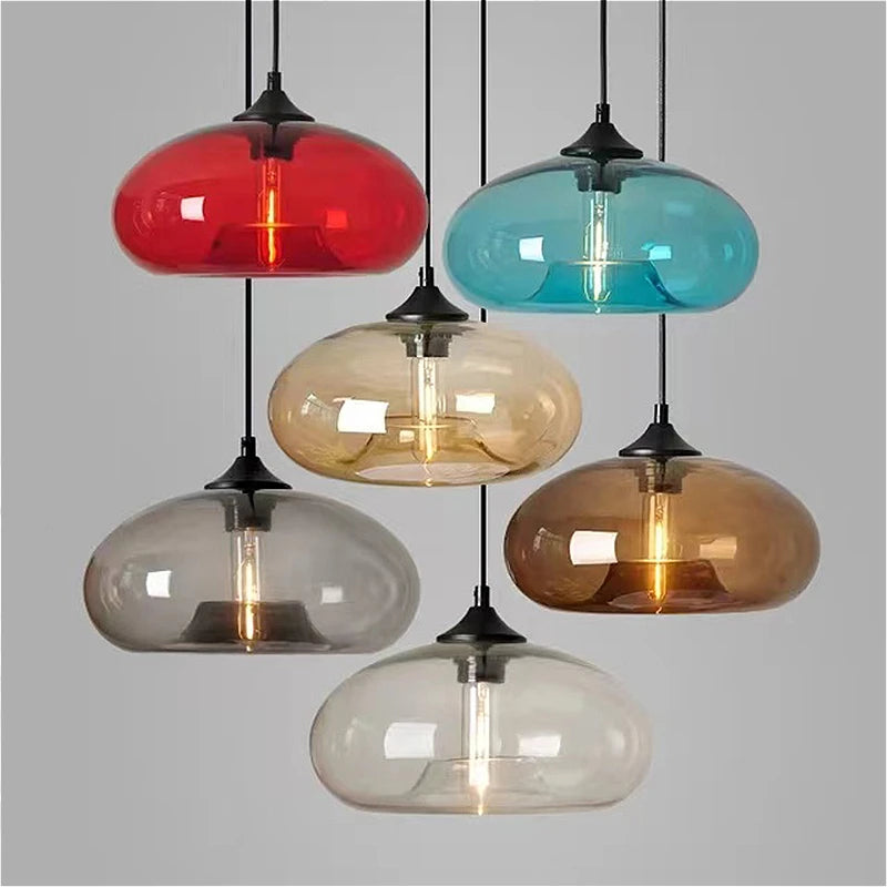 Lampe Suspension Verre Coloré LED - Plafonnier Moderne E27 Restaurant Bar