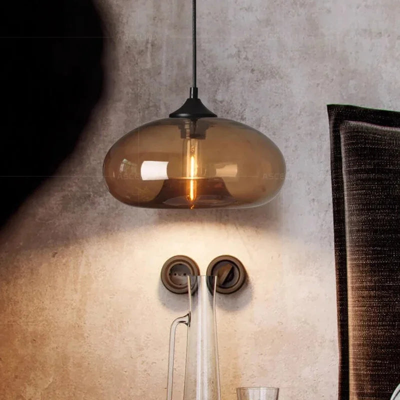 Lampe Suspension Verre Coloré LED - Plafonnier Moderne E27 Restaurant Bar